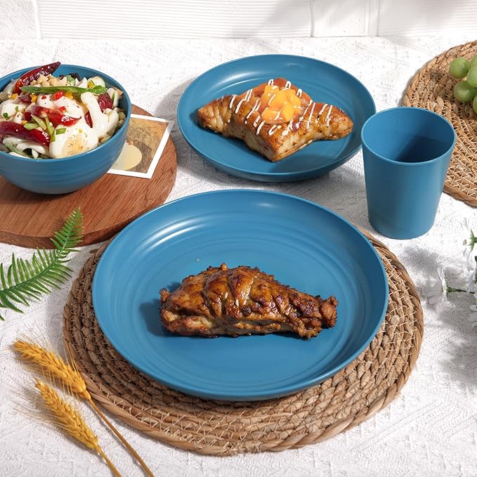 Supernal Unbreakable Dinnerware Set, 16 Pcs Plates and Bowls Sets of 4,Plastic Plates Reusable, Plastic Dish Set for Camping & Apartment, Dishwasher Safe, Kitchen Essentials(Four Color Matching)