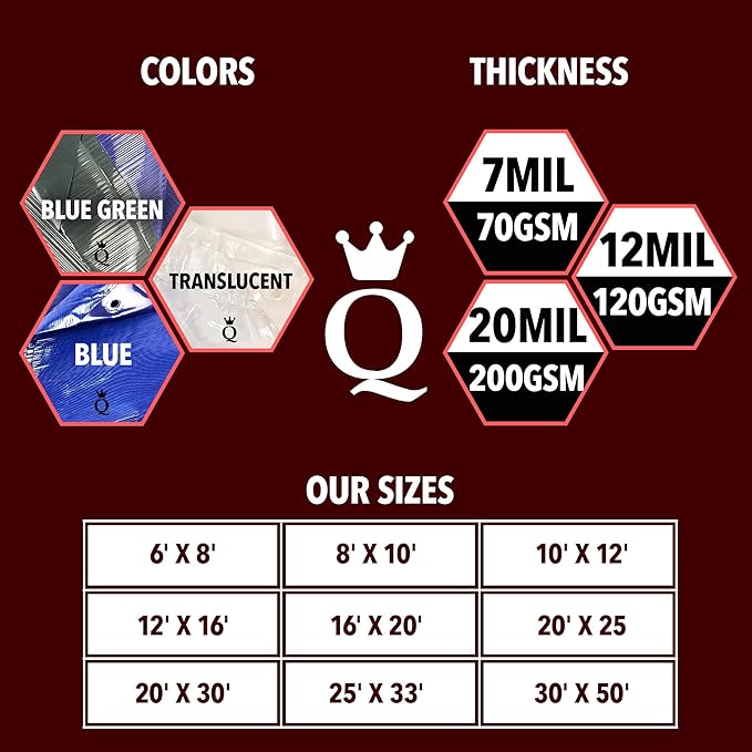 QUEEN OF TARPS | 12x16 Super Heavy Duty Tarp Waterproof, 200 GSM is 20 MIL, UV/Tear Resistant Tarp, Camping, Outdoor Furniture, Car, Tents, Painting, Firewood Protection | 12x16, Super Duty