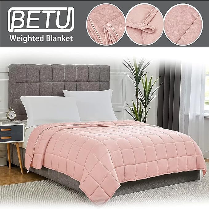 Pink Weighted Blanket for Adults 20lbs, 48"x72" Twin Size Cooling Heavy Blanket for 130-220lbs with Premium Glass Beads, Soft Thick Big Blankets for All-Season Sleeping Comfort Breathable
