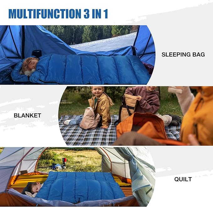 REDCAMP Kids Mummy Sleeping Bag for Camping, 3 Season Cold Weather Sleeping Bag Fit Boys,Girls & Teens, Blue/Rose Red