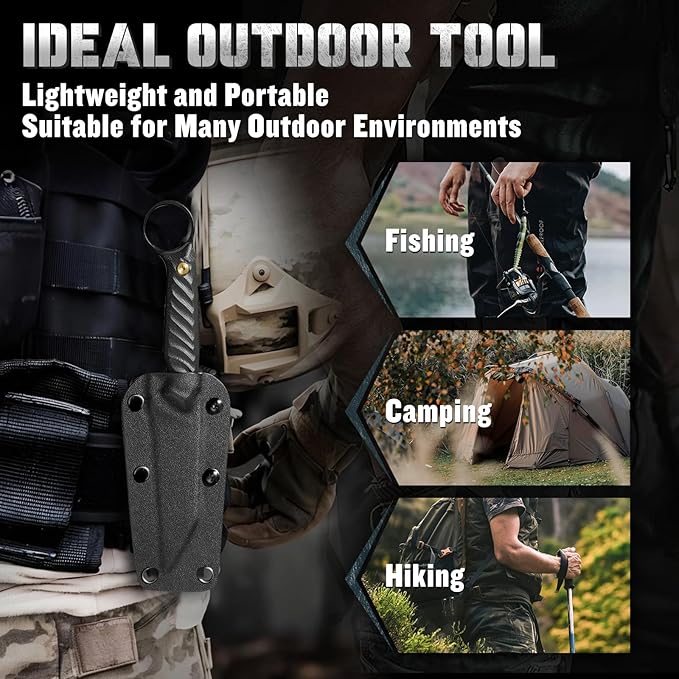 Sheepsfoot Fixed Blade Knife - Full Tang Survival Knives with Sheath, Camping Knives for Men, Black Knives Forged from a Single Piece of D2 Steel, Ideal Gift for Men