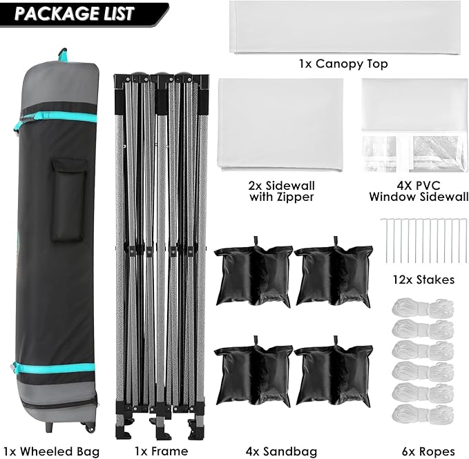 COBIZI 10x20 Canopy with Sidewalls, Heavy duty Party Tent Pop up carpas para fiestas, Tents for Parties, wedding, Outdoor Ez up Foldable Portable Canopy Tent with Wheeled Bag, White(Windproof Upgrade)