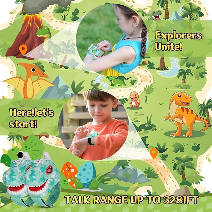 Walkie Talkies for Kids 2 Packs, Kids Toys for Boys Girls Aged 3 to 8 Years Old for Outdoor Adventure, Camping, Halloween, Christmas, Birthday Gifts (Blue, Dinosaur)