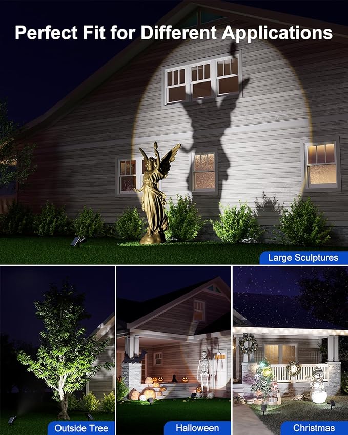 2 Pack Solar Powered Spot Lights Outdoor Waterproof Super Bright LED Yard Spotlight for Tree, Flag, Lawn, Statue, Sunset Landscape Accent Lighting for Outside House Wall Garden Backyard Sidewalk Path