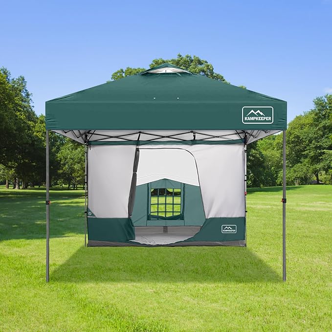 KAMPKEEPER Side Tent for 10 x 10 ft Pop Up Canopy, Easy Setup Gazebo Attachment, Camping Tent Green (Canopy and Bracket NOT Included)
