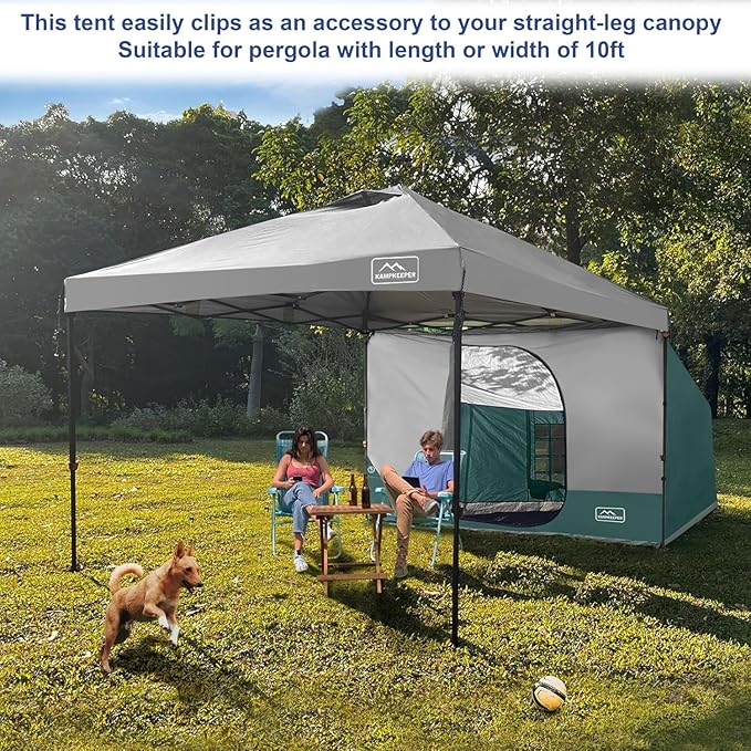 KAMPKEEPER Side Tent for 10 x 10 ft Pop Up Canopy, Easy Setup Gazebo Attachment, Camping Tent Green (Canopy and Bracket NOT Included)
