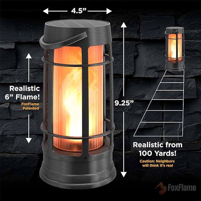 Metal Outdoor Solar Lantern, Flickering Solar Lanterns Outdoor Waterproof with Patented LED, Outdoor Lanterns for Porch, Patio, Garden, Tabletop, Hanging Use, Matte Black (1 Pack)