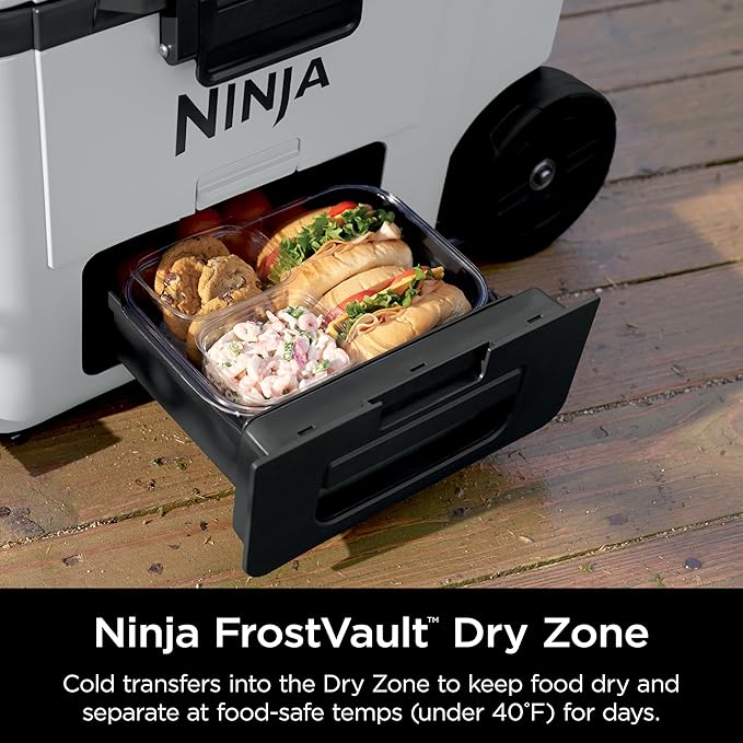 Ninja | Cooler | FrostVault 45QT Cooler with Wheels | Insulated with Temp Dry Storage Drawer | Keeps Ice Cold for Days | for The Beach, Camping, Picnics & More | Cloud White | FB245WH