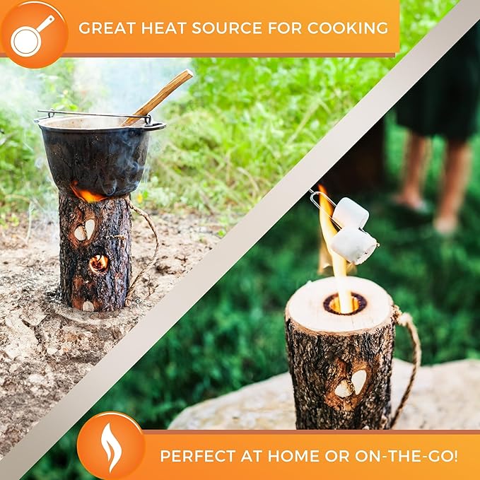 KABIN Timber Torch - Portable Instant Mini Firewood Campfire Logs - Kiln Dried Firewood Self-Maintained Long Burning Sustainable Fire Wood for Fire Pit Indoor Fireplace - Solo Starter Ready to Use