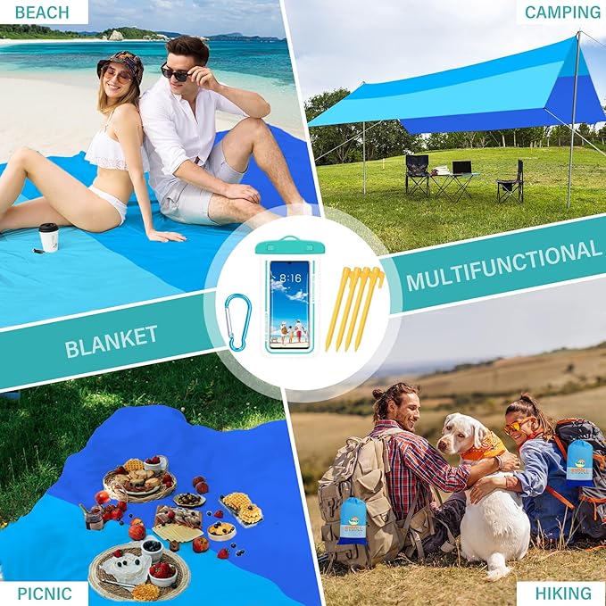 BYDOLL Beach Blanket Waterproof Sandproof 78''ร110'' Suits1-7 Adults Compact Lightweight Oversized Sand-Free Blanket Large Picnic Mat for Beach Travel Camping Hiking