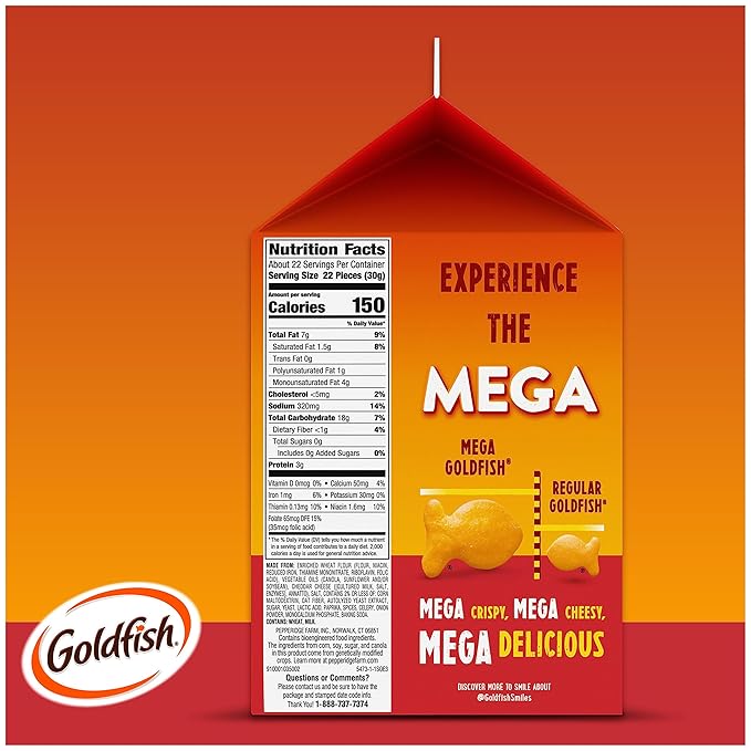 Goldfish Mega Bites, Sharp Cheddar Crackers, 24.3 Oz Carton