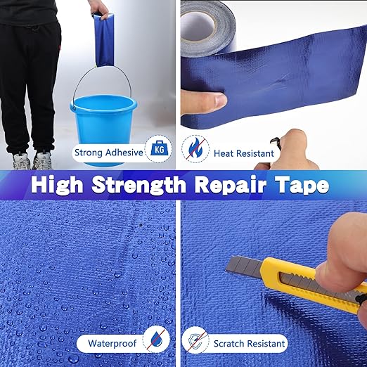 4.5Inch ร 40FT RV Awning Repair Tape with Scissors, Outdoor Heavy Duty Repair Tape for Tarp, Tent, Boat Cover, Canvas, Sail Tape, Waterproof, UVproof and Heat-resistant Tear Repair Pctch Kit (2, Blue)
