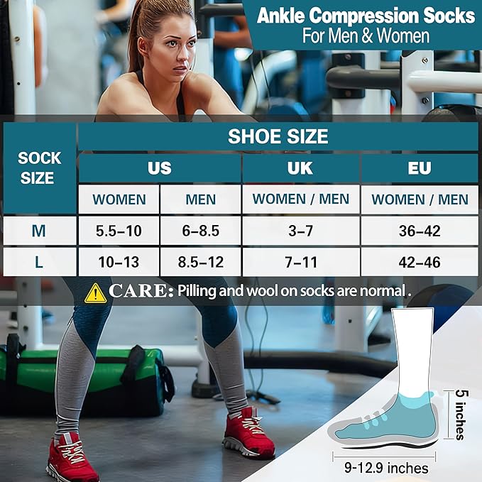 EBMORE 6 Pairs Merino Wool Ankle Hiking Running Socks Compression Support Thick Cushion No Show Socks for Men Women