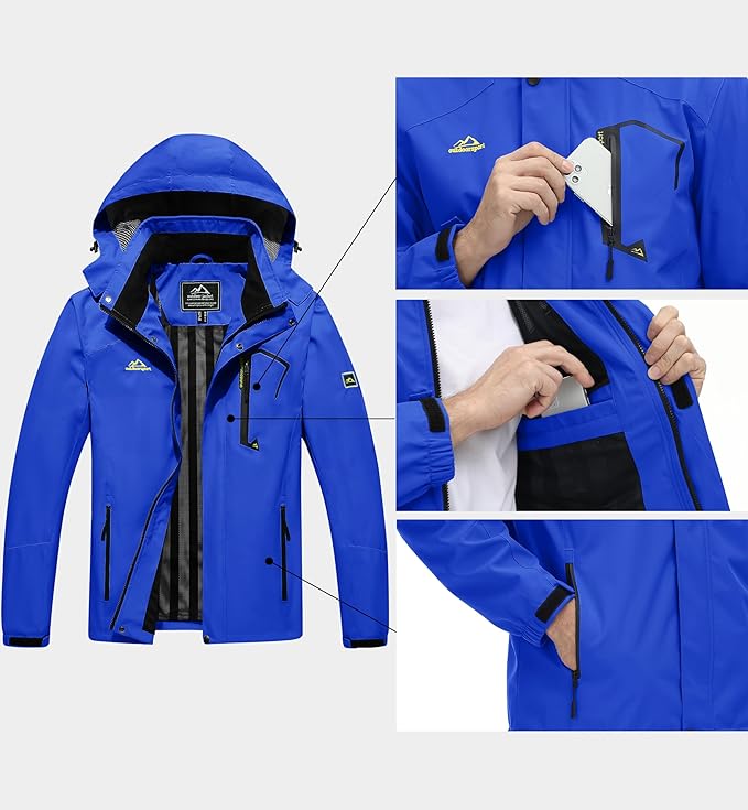MAGCOMSEN Men's Lightweight Windbreaker Rain Jacket Raincoat with Detachable Hood for Hiking Fishing Activewear