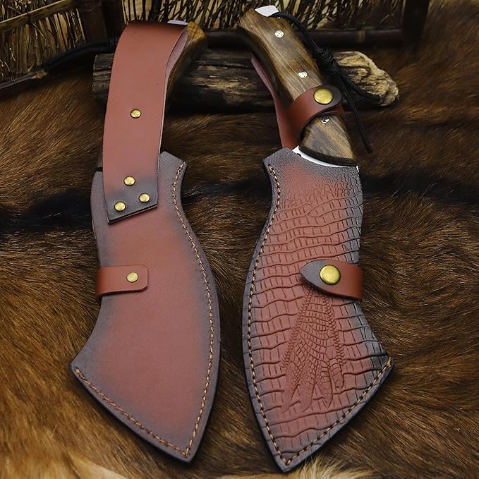 BA-KOR USA (Savior III) 8mmDC53 steel 35CM (14 ") full Tang fixed knife with leather sheath and (5.9 ") ceria ignition head, suitable for outdoor hunting, camping, clearing, adventure, fishing, EDC, BBQ (BA-K0d(8mm))