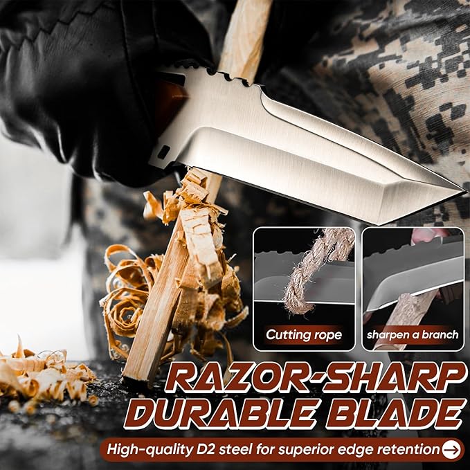Purple Dragon Camping Knife with Sheath - D2 Steel Survival Knives for Camping, Bushcraft, Hunting - Ergonomic G10 Handle Outdoor Survival Gear Gift for Men