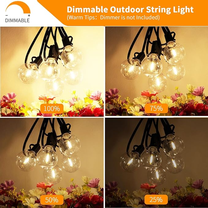Svater Outdoor String Lights 200 FT, Patio Lights with 104 Shatterproof LED Bulbs, Commercial Grade Waterproof Plastic Hanging Light for Bistro Backyard Cafe Market, Warm White 2700K (2 X 100 FT)
