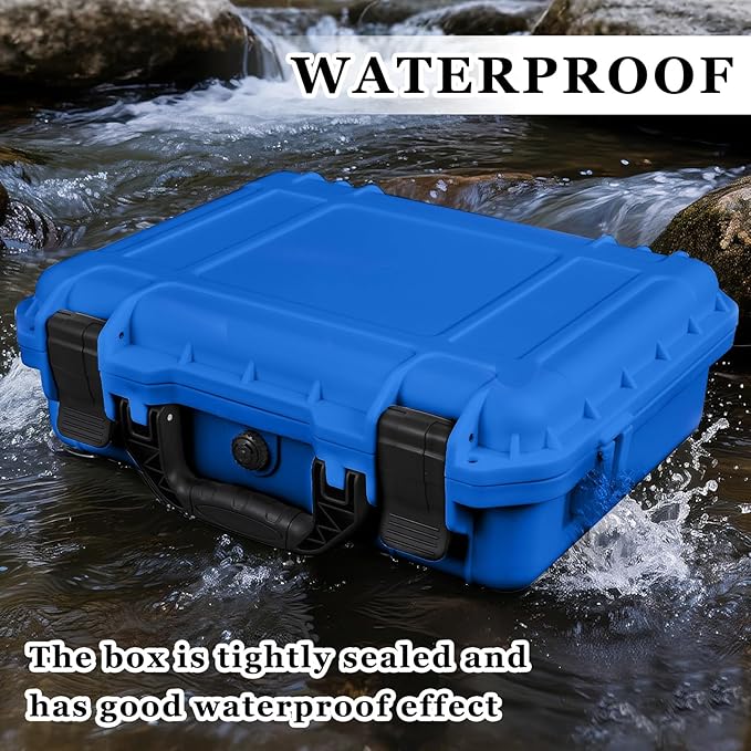 16.3 x 12.4 x 6.5 Inch Waterproof Hard Case with DIY Customizable Foam Insert Portable Protective Case with Knife for Camera Drones Equipments Tools Test Instruments (Blue)