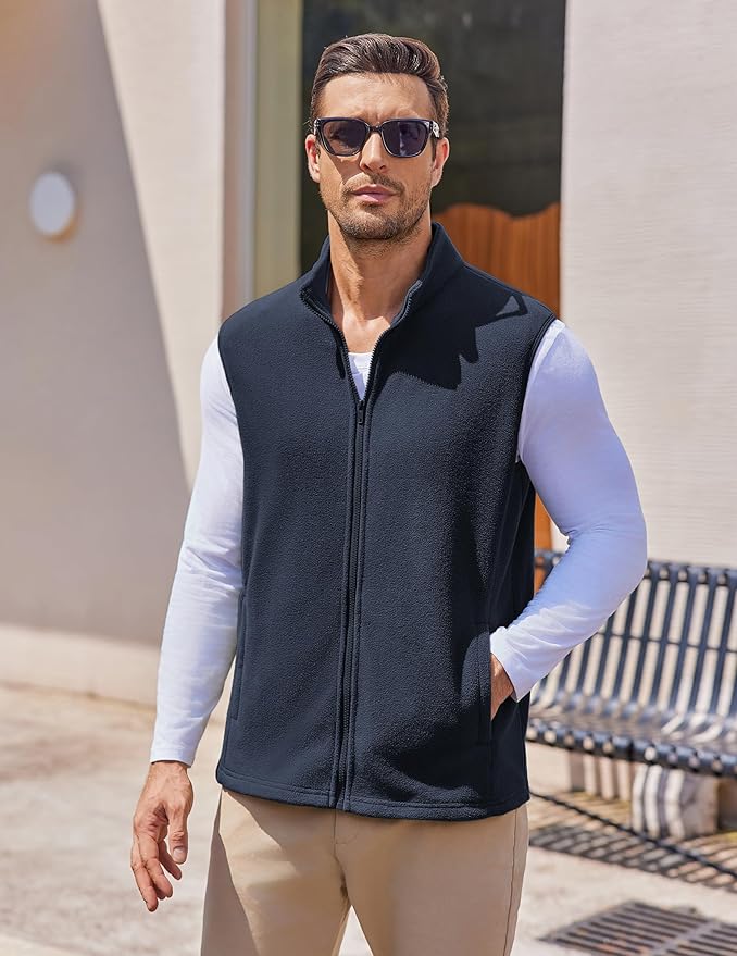 COOFANDY Mens Polar Fleece Vest Lightweight Sleeveless Jacket Warm Zip up Outerwear Vests with Zipper Pockets for Hiking