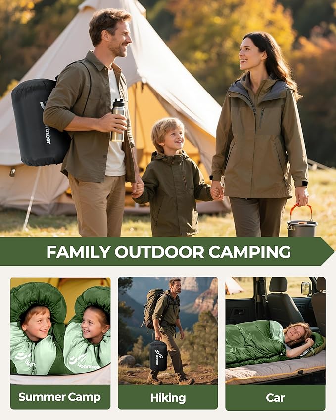 Sportneer Sleeping Bags for Adults, Warm & Cold Weather Sleeping Bag for Adults Kids Boys Girls - Lightweight Compact Camping Gear Equipment, Traveling, Backpacking, Hiking