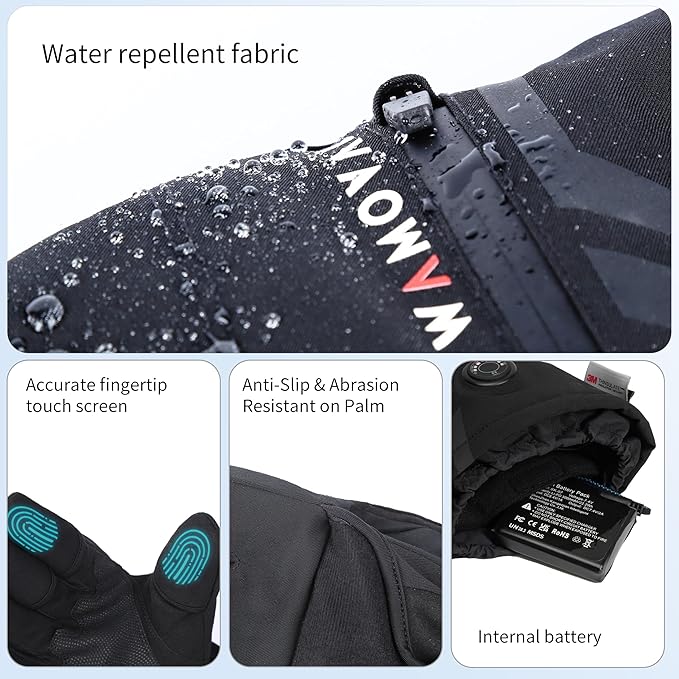 Heated Gloves, 7.4V 3000mAh Rechargeable Heated Gloves for Men Women, Waterproof & Upgrade Non-Slip Electric Heating Glove for Motorcycling, Hunting, Skiing, Outdoor Work