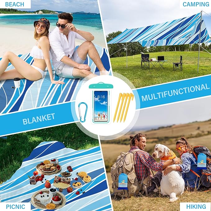 BYDOLL Beach Blanket Waterproof Sandproof 78''ร110'' Suits1-7 Adults Compact Lightweight Oversized Sand-Free Blanket Large Picnic Mat for Beach Travel Camping Hiking