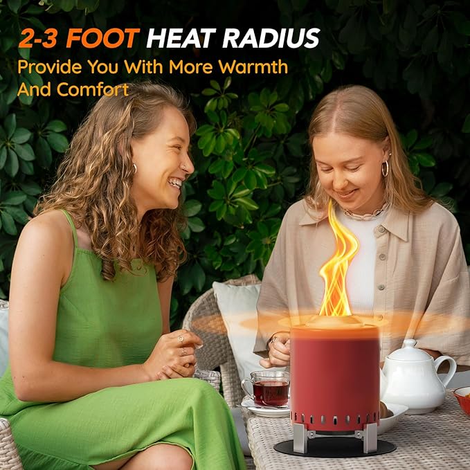 Mini Smokeless Tabletop Fire Pit with Pan Stand, Portable Stainless Steel Firepit Stove for Camping, Burns Pellets or Wood, Includes Travel Bag, Red