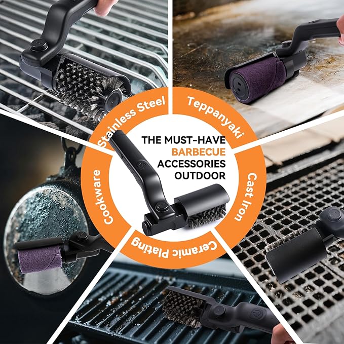 Electric Giddy Up Grill Cordless Cleaning Brush, Upgraded AS SEEN ON TV! BBQ Barbecue Scrubber, High Torque 25W Motor & MAX 400RPM, Dual Heads & Splash Guard