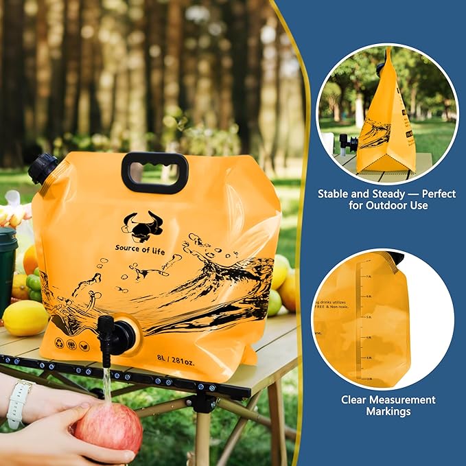 Camping Water Jug 2.1 Gallon CollapsibleWater Container Portable Water Bag for TravelOutdoor Hiking BPA Free Lightweight (Orange (2.1 Gal), 4)