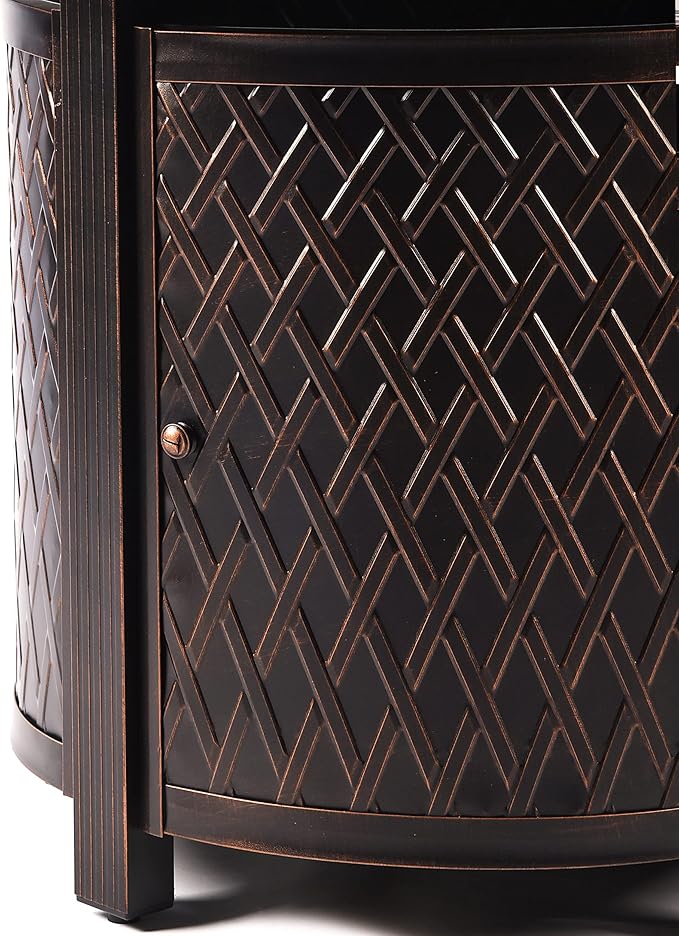 Aluminum 37,0000 BTU 34 in. Round Propane Black Fire Pit Table with Fire Beads, Lid, Propane Tank Cover and Table Fabric Covers in Copper Finish