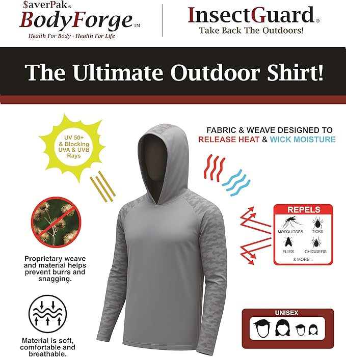 Permethrin Insect Repellent Mens Athletic Hoodies Long Sleeve Fishing Shirts SPF 50+ UV Sun Shirt Protection Rash Guard