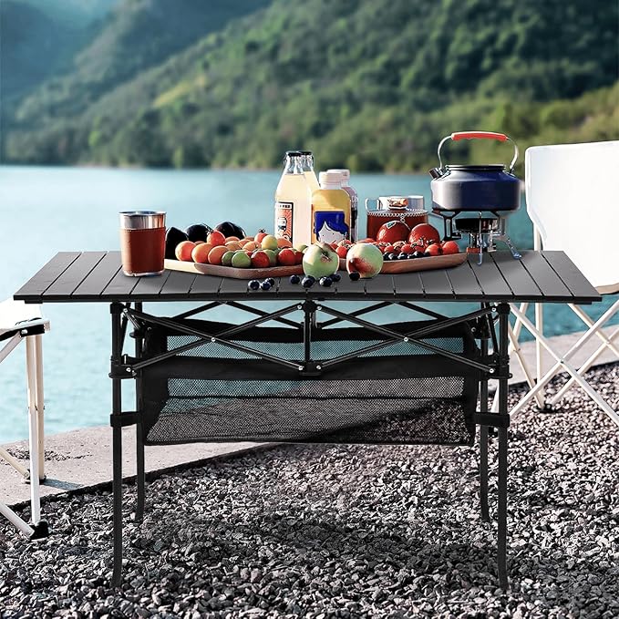 Outdoor Folding Portable Picnic Camping Table, Aluminum Roll-up Table with Easy Carrying Bag, with Mesh Storage Bag for Indoor,Outdoor,Camping, Beach,Backyard, BBQ, Party, Patio, Picnic(medium)