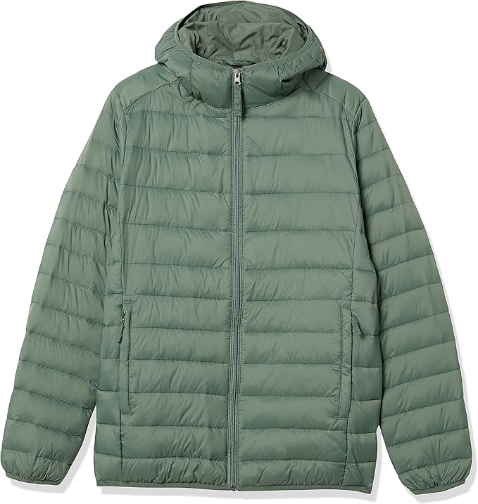 Amazon Essentials Men's Lightweight Water-Resistant Packable Hooded Puffer Jacket
