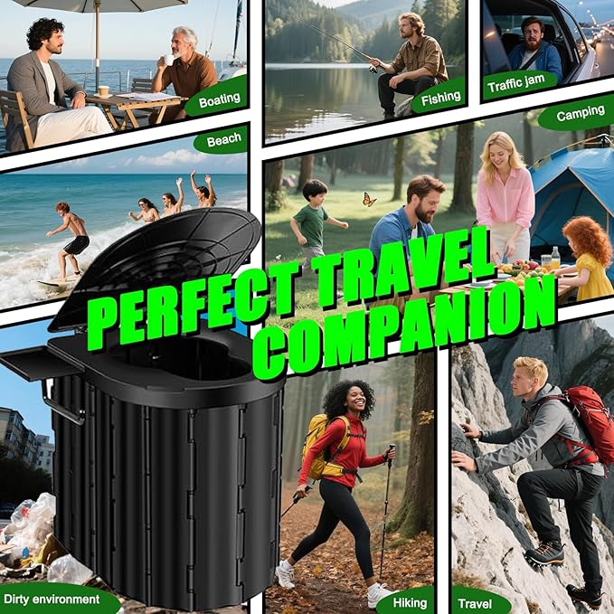 Portable Toilet for Adults, Upgraded 15'' Height Folding Camping Toilet, Travel Potty with Lid & Detachable Paper Holder, Portable Potty for Camping,RV, Car, Tent, Beach, Hiking, Outdoor Adventures