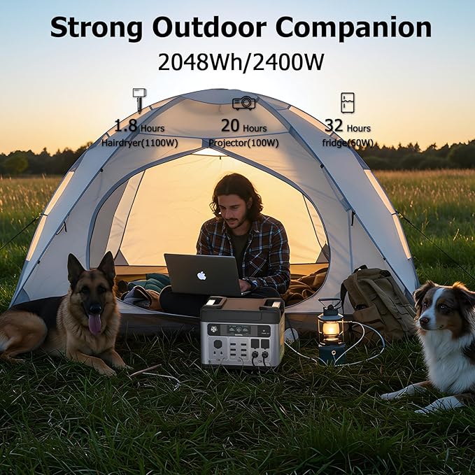 OUKITEL P2001 Plus Portable Power Station 2048Wh LiFePO4 Battery, 2400W AC Output & 1800W Fast Charge, Solar Generator for Home Backup, Outdoor Camping, RV Travel with APP Control
