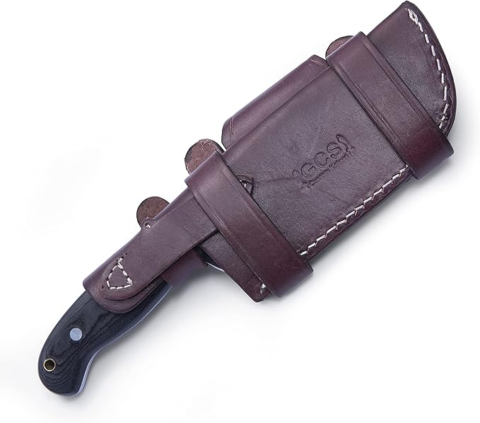 GCS Handmade Fixed Blade Hunting Knife with D2 steel Steel Blade and Micarta Handle for Hunting Camping and EDC with Leather Sheath-GCS 304 Black