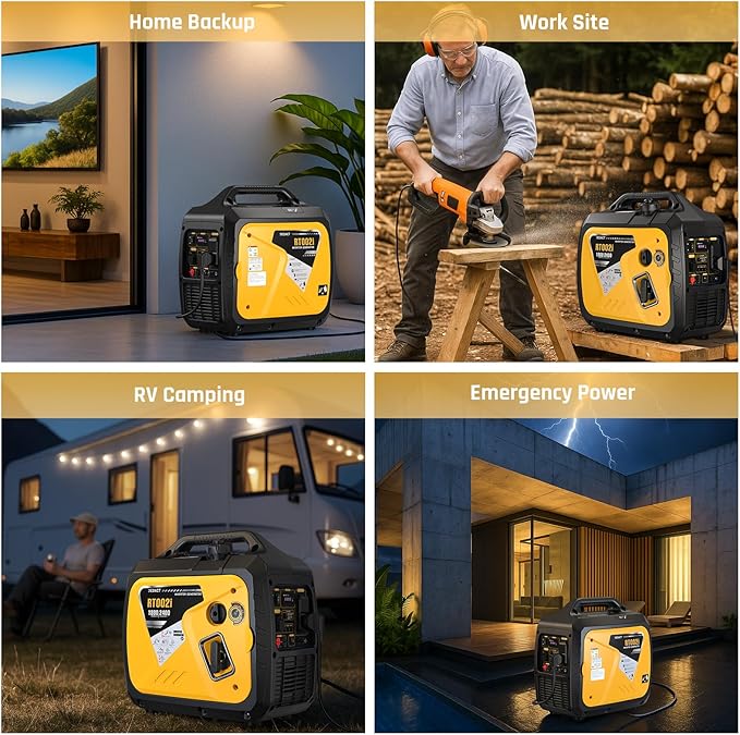 2400 Watts Portable Inverter Generator - Small Gasoline Powered for Home Backup, Camping, RV, Tailgating & Emergencies with CO Protection, Eco Mode, Recoil Start, Parallel Capable