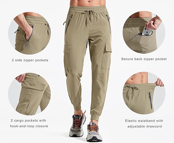 Libin Men's Lightweight Joggers Quick Dry Cargo Hiking Pants Track Running Workout Athletic Travel Casual Outdoor