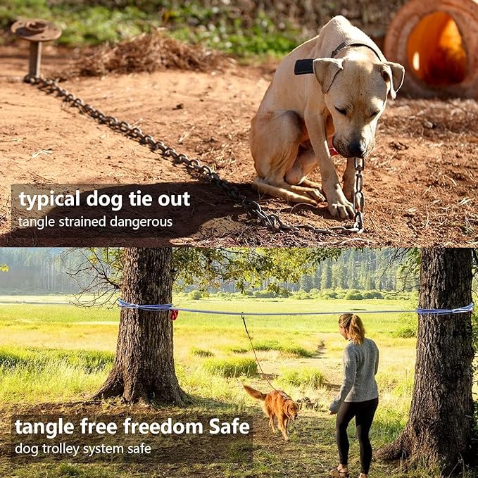 Dog Runner for Yard with Trolley Camping Line Dogs Run Cable Dog Zipline for Backyard