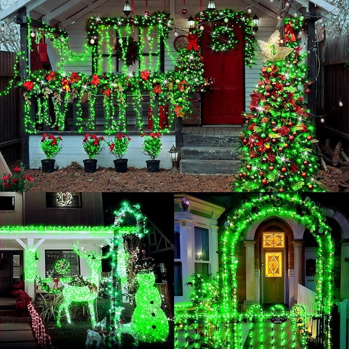 XURISEN 403FT 1000 LED Christmas Lights Outdoor Green Wire String Lights 8 Modes with Timer Memory Waterproof Fairy Light Plug in for Xmas Tree Wedding Yard Party Holiday Decorations(Green)