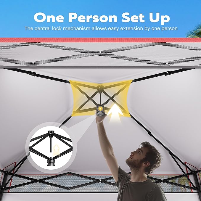 VIVOHOME 8x8ft Pop-Up Canopy Tent with Central Lock Design, Slant Legs, Backpack, and Side Wall, Portable Shelter for Camping, Party, Yard, and Beach Events, Red
