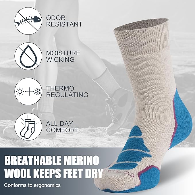ZEAL WOOD Merino Wool Crew Hiking Socks for Women And Men with Full Cushion Moisture Wicking Walking Work Boot Socks