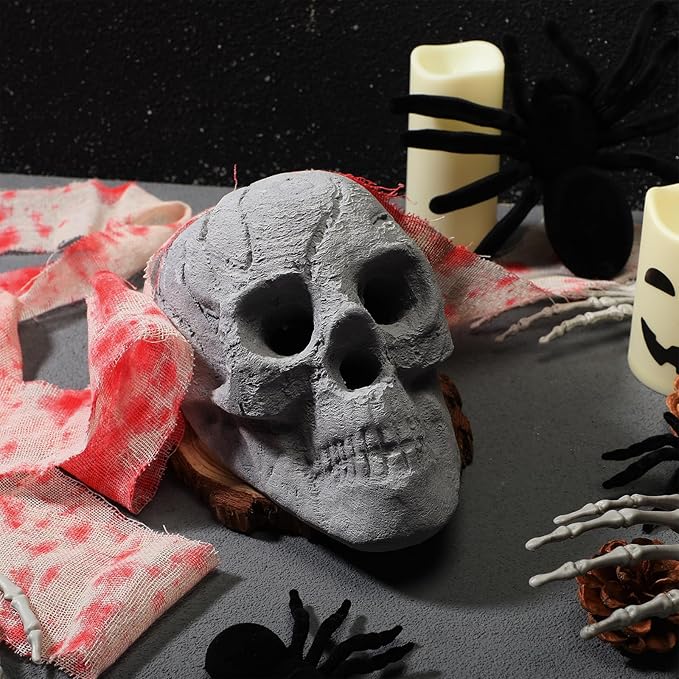 6 Pack Fire Pit Skulls 8.7 Inch Halloween Imitated Human Ceramic Firepit Head Fireproof Skulls Bonfire Accessories Fake Logs Halloween Decor for Gas Campfire Fireplace Wood Fires (Gray)