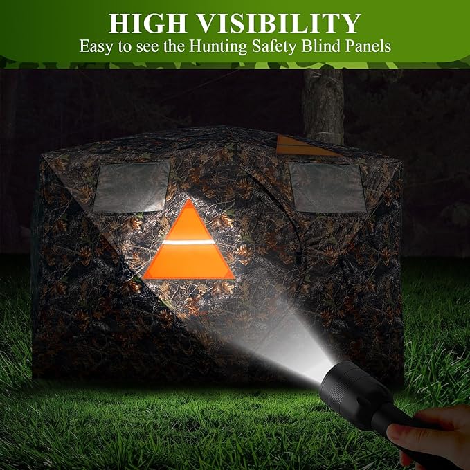 Blaze Orange Safety Panel, 4Pcs Triangle Magnetic Hunting Safety Panel with Reflective Strips 12 Magnetic Buttons 1 Storage Bag Hunting Blind Accessories for Outdoor Hunting Blind Tents