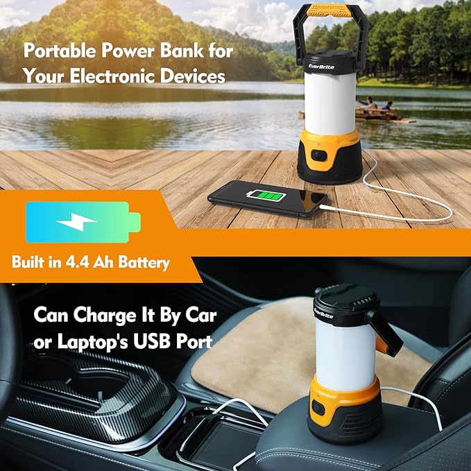 EverBrite Rechargeable LED Camping Lantern with Power Bank Function, 1000 Lumens Camping Lights, 5 Lighting Modes, Ideal for Power Outages, Emergencies, Hurricane, Home and More