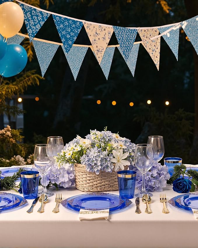Nervure 175PCS Clear Blue Plastic Plates - Plastic Dinnerware Set Include 25Dinner Plates, 25Dessert Plates, 25Cups, 25Forks, 25Knives, 25Spoons, 25Napkins Perfect for Wedding & Party