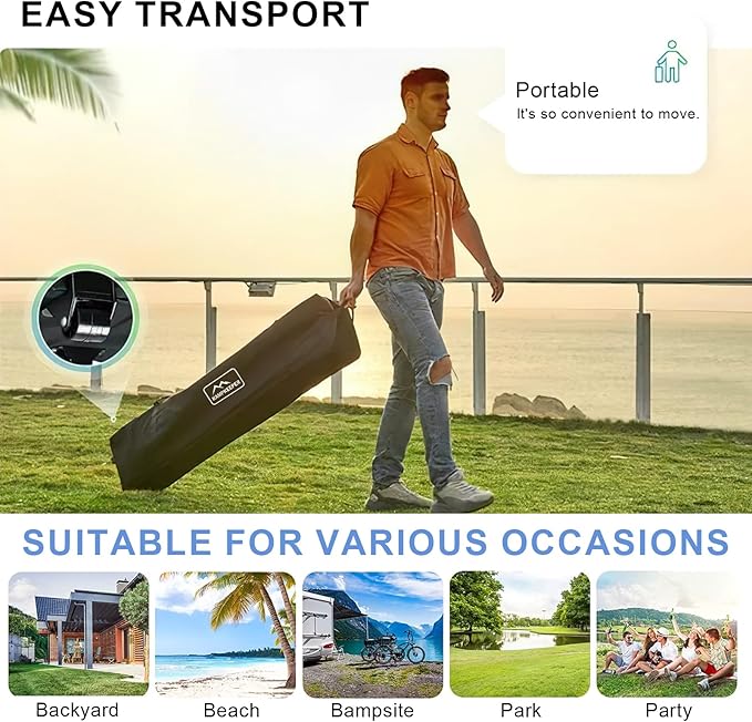 KAMPKEEPER 10x10 Pop Up Canopy Tent with 2 Sidewalls, Beach Tent - Easy Outdoor Sun Shade for Events, Parties, Camping - Gazebo with 4 Weight Bags & Carry Bag.(White)