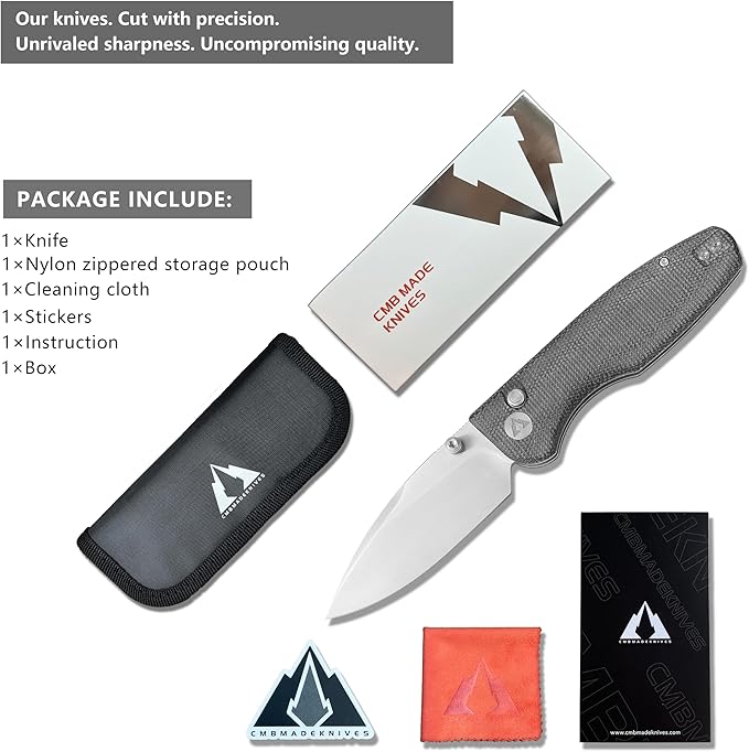 CMB Predator V3 Pocket Folding Knife for EDC with 3.42" Micarta Handle 14C28N Steel Blade Camping Hiking Knife with Pocket Clip for Men Women CMB-19 (CMB-19C)