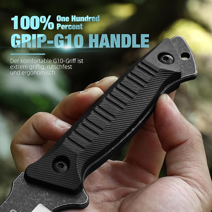 Omesio Tanto Fixed Blade Knife with Kydex Sheath, Outdoor Survival Knife, Tactical Knife Full Tang 420 Stonewashed Steel G10 Handle, Camping Hiking Gifts for Men (Black)