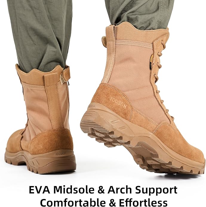 Men's Military Tactical Work Boots with Side Zipper, Puncture Resistant, Desert Combat, Army Jungle, 8 Inch Lightweight Hiking Boots